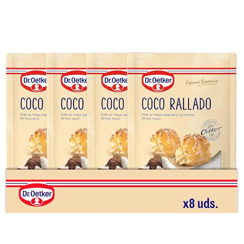 DR. OETKER - Coco Rallado para Repostería Pack 8 Uds x 125 g, Sin Azúcar y Origen Natural, Aroma y Sabor Intensos, Cierre Hermético, Resultados Profesionales
