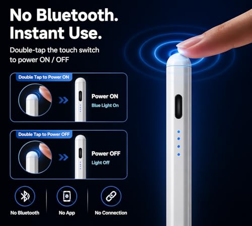 Image of Mizi Stylus Pen for iPad (2018-2026), Fast Charge USB-C, 10H Battery, Palm Rejection & Tilt Sensitivity, Magnetic Attachment, 1.5mm Fine Tip, No Bluetooth Pencil for iPad Pro /Air /Mini