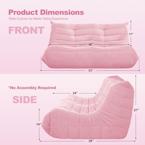 Image of Bean Bag Loveseat Chair Big Sofa Beanbag Chair for Adults Fireside Chair Bean Bag Lounger with Memory Foam Filled for Home,Apartment or Gaming Venue(Pink Teddy)