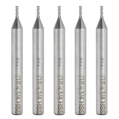 Rannb End Mill Cutter 1/16" Cutting Dia 1/4" Shank Dia 4 Flutes End Mill Drill Bit - 5pcs