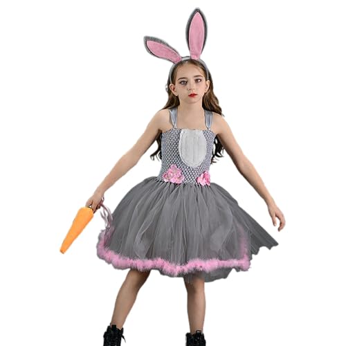 Vestido de malla de tul, vestidos de verano suaves para niñas pequeñas con diadema de conejo, ropa de cosplay de princesa para Pascua, reunión, juego de rol