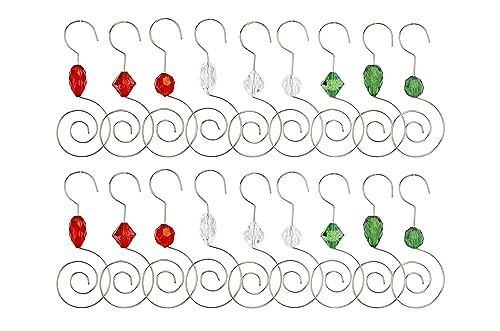 WEIBIAO Christmas Ornament Hanger Decoration Iron Hook with Acrylic Jewelry for Christmas Tree,Home Decoration (Gold Hook, Clear Jewelry,36 Pieces) (Silver)