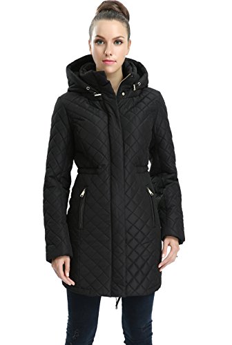 BGSD Women's Angela Waterproof Quilted Parka Coat Black Large