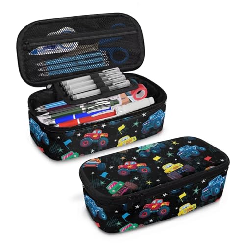 Image of Truck Print Kids Pencil Case Large Capacity Pencil Bag for Boys Girls Portable Lightweight Pen Pouch for Preschool Elementary Children