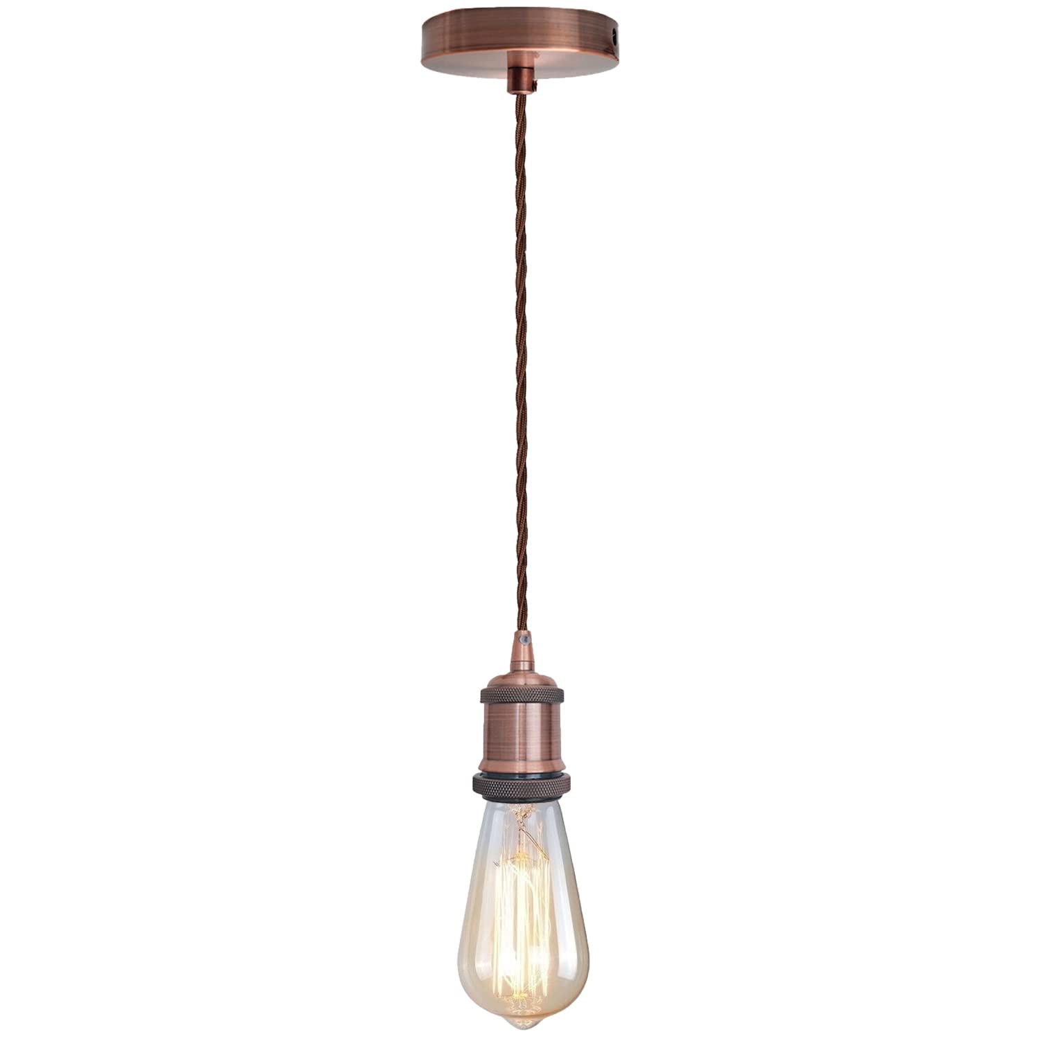 LEDSone Vintage Copper Pendant Light E27 – Twisted Braided Cable Ceiling Hanging Lamp Holder Kit, Adjustable Indoor Lighting Fixture