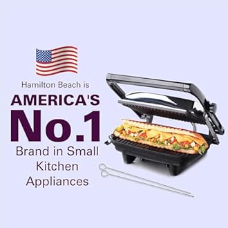 Hamilton Beach Panini Maker with 2 FREE Skewers(1400W), Multipurpose Usage - Sandwich Maker, Griller,Make Pizza, Burger, Grilled Chicken, Tikkas, Wraps, Grill Sandwich Maker, Electric Griller (Black)