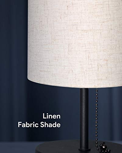 AUKEY Table Lamp, Fabric Shade Bedside Lamp with Warm White E26 LED Bulb and Dual USB Charging Ports for Bedrooms, Living Rooms, and Offices