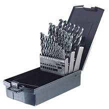 Drillco 100SE Series 29 Piece High-Speed Steel Jobber Drill Bit Set, Black Oxide Finish, Round Shank, Spiral Flute, 118 Degrees Conventional Point, 1/16" - 1/2" in 1/64" increments