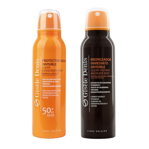 GISÈLE DENIS - Pack Solar en Spray Invisible, Bronceador Inmediato Invisible 200 ml + Protector Solar Invisible 200 ml Protección FPS50+, Acelerador del Bronceado, Resistente al Agua, Uso Diario