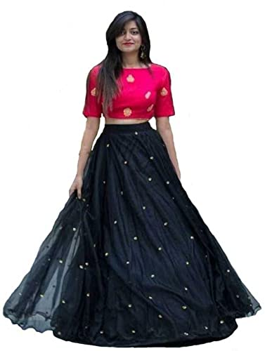 Mahadev Fashion Women Net Semi-stitched Lehenga Choli (Net Lehenga_Black1_Free Size)