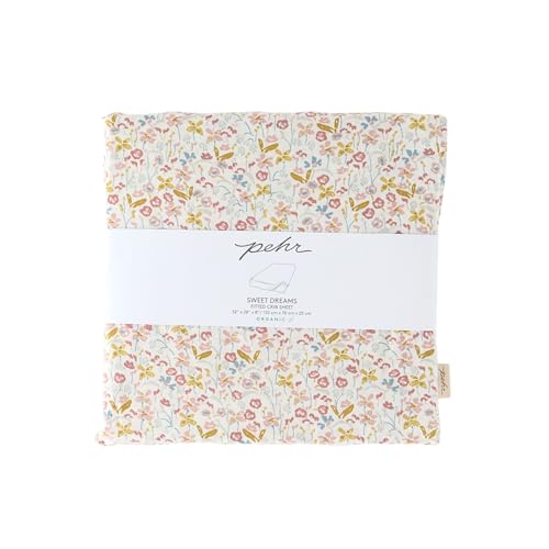 Image of Pehr Crib Sheet, Floret | Breathable Brushed Organic Cotton for Soft Sleep | Snug Fit | Reusable Fabric Bag Packaging | Standard Crib Mattresses up to 52 inchL x 28 inchW x 8 inchH