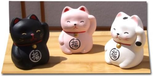 Gifts Of The Orient GOTO Lucky Cat Kitten Kids X 3 black pink and white - Maneki Neko