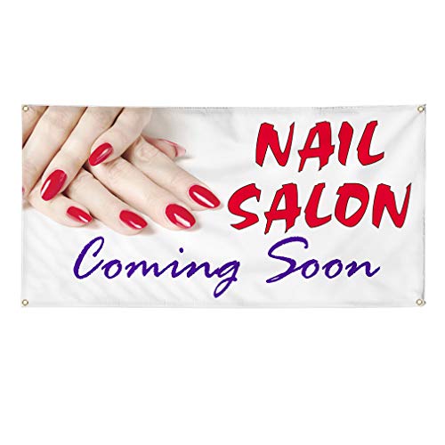Vinyl Banner Multiple Sizes Nail Salon Coming Soon Advertising Printing Business Outdoor Weatherproof Industrial Yard Signs White 10 Grommets 60x144Inches