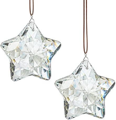 2 Stück Kristall Stern Prismen – Sonnenfänger für Fenster & Garten | Kristall-Sternprismen, facettiert, handgefertigt. Ornament & Fensterdeko für Kronleuchter, Terrasse, Garten. Mi