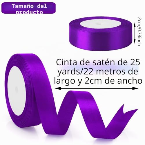 Miniatura 2 de Cinta De Raso De 22 M, Cinta De Regalo Ancha De 20 Mm, Cinta De Regalo Para Bodas, Cumpleaños Y Decoración De Bodas Morado De Laeeyin