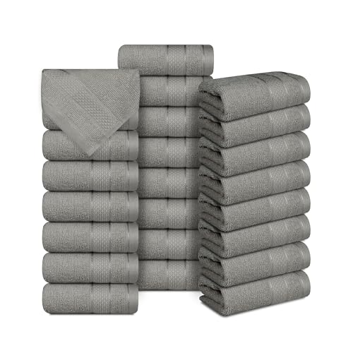 Image of Casa Lino Face Towels & Body Wash Cloths for Showering - 100% Cotton Wash Cloths for Bathroom - Highly Absorbent & Quick Drying Washcloth Set - Cotton Washcloths 24 Pack (12 inch x 12 inch) - (Silver Grey)