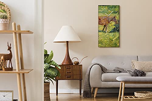 Horloge sur toile de chevaux au galop pour salon zen et silencieux 30x60cm