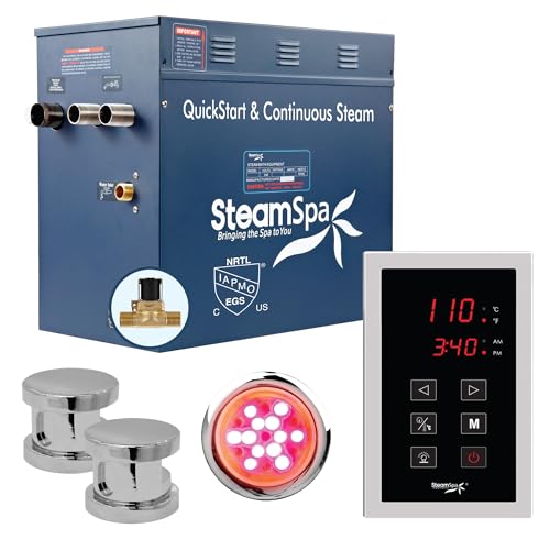 STEAMSPA 12kW Steam Sauna Generator Sentry Series 240V Steam Generator with Touch Screen, Steamhead, Built-in Steam Shower Auto Drain, ACU Quickstart Steam Bath Generator (Chrome)