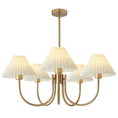 KCO Illuminazione Plissettata Lampada a Sospensione Grande Lampadario in Ottone Oro 5 Luci Lampadario Sputnik Cucina Moderna Illuminazione Isola Classici Lampadari bianchi per Sala da pranzo Soggiorno