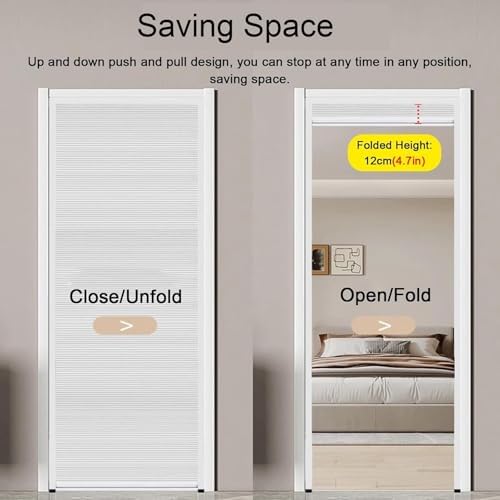 Customizable Accordion Folding Door, Up-Down Sliding Design, Black Aluminum Frame with Cellular Fabric Screen, Perfect for Kitchen & Basement, Size 32x80in (81x203cm)