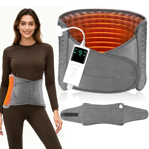 ITMNMNL Coussin Chauffant Electrique 125x30CM Ceinture Chauffante Lombaire, Ceinture Chauffante Dos avec 9 Niveaux de Chaleur et Arrêt Automatique,Ceinture Lombaire Chauffante - Lavable - Gris