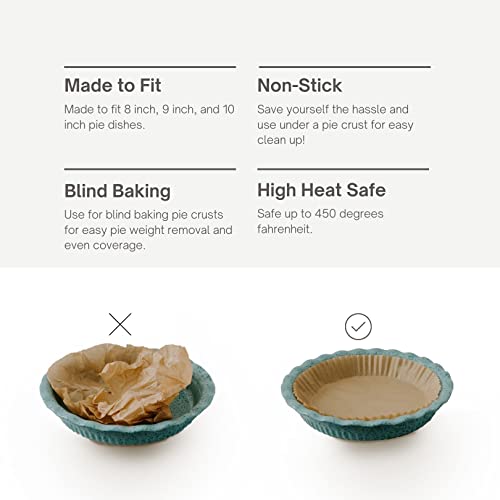 Bakebarn Parchment Paper For Pie Weights And Pans, Plastic Free Packaging, Pre Formed Fit 8,9,10 Inch Dish, Natural Unbleached Food Grade Non-Stick Liners, High Heat Safe, Designed In Usa, 50 Sheets #TOP3