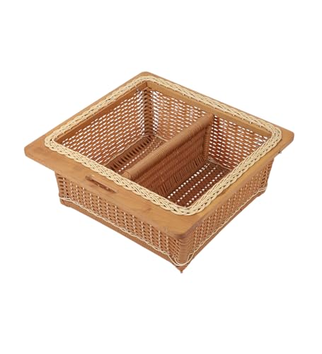 Image of AKWAY PVC wicker basket for modular kitchen | pvc wicker basket for Kitchen | Pull Out Basket for Onion, Potato, Fruits (With Partition, 22.3 inchW x 20 inchDx 6 inchH), Rectangular, Beige