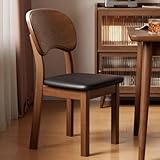 Artiz Silla De Comedor De Madera con Respaldo Curvo, Taburete De Maquillaje De Estilo Moderno De Mediados De Siglo, Tapizado En Cuero Sintético, Ideal para Comedor, Cocina, Estudio(Walnut-Black,1PCS)