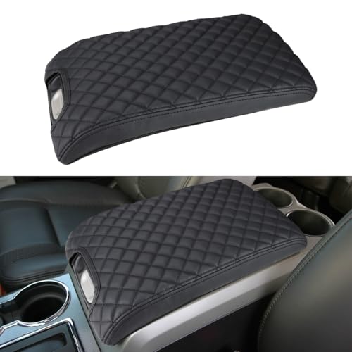 Image of INTGET Center Console Armrest Cover for Ford F150 Accessories 2009 2010 2011 2012 2013 2014 Car Middle Lid Seat Cover Protector (Black Pad, 2009-2014)