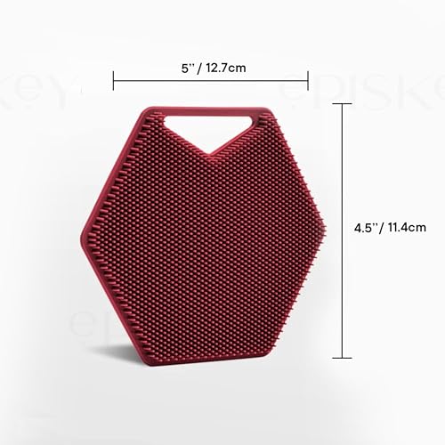 Image of Episkey Body Scrubber - Exfoliates & Deep Cleans - Silicone Shower & Bathroom Accessory with Bespoke Bristles and Ergonomic Handles (Burgundy)