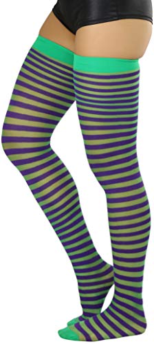 Image of ToBeInStyle Women's Opaque Hosiery Thin Striped Thigh High Long Stocking