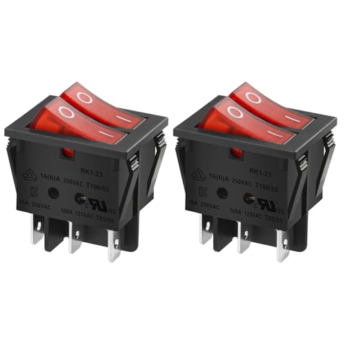 Interrupteur ON/OFF Heschen - Interrupteur Basculant ON/OFF 4 Bornes - Lumière Rouge - 16A 250V - Lot De 2 Pièces Interrupteur 4 Bornes 16A