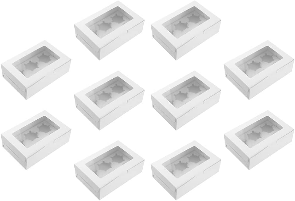 UPKOCH 10PCS Paper Cupcake Boxes with Window 6 Cavity Muffin Holder Cake Carrier Case Box Bakery Storage Container Biscuit Treat Dessert Boxes for Home