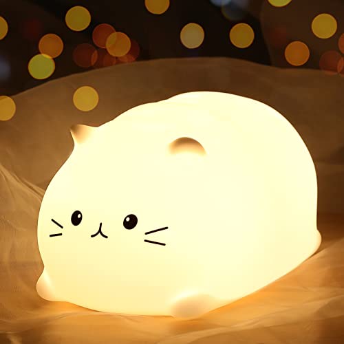 ZKLiLi lampada per gatti Luce Notturna Bambini, RGB Lampada Notturna Per Bambini, Dimmerabile Lucina Notte Bambini, Funzione Timer 7 Colori di batteria LED Silicone Regalo Neonato Cameretta (Katzen)