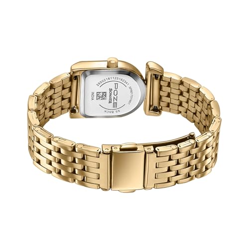 Image of Sonata Poze 8 Quartz Analog Watch and Jewellery Combo for Women with Gold Dial & IPG Alloy Strap - SP80175YM01WF