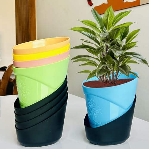 Image of TechHark 5 Pcs Self Watering Cross Pots with Tray for Home & Decoration Planters, Terrace, Garden Plant Container Set (5 Pcs Cross Pot)