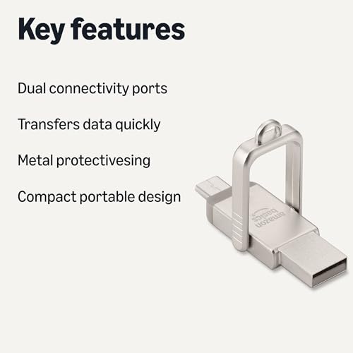 Image of Amazon Basics 512GB USB Flash Drive, Thumb Drive Memory Stick with USB C and USB A Dual Ports, Champagne Silver
