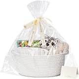 TIMEYARD Small Basket for Gifts, Easter Basket White Empty Gift Baskets with Bags & Ribbons Durable Rope Storage Baskets for Kids, 30 x 20 x 12 cm, White