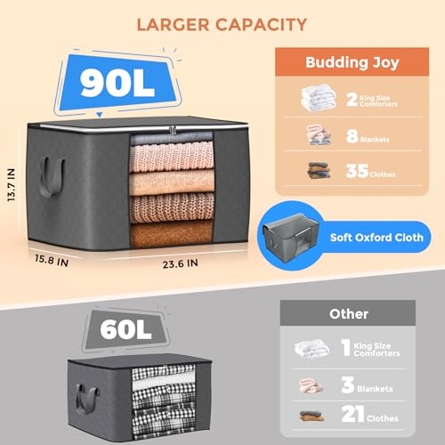 Image of 90L Large Storage Bags, 10 Pack Clothes Storage Bins Closet Organizers | Foldable Storage Containers, with Reinforced Handle, for Clothing, Blanket, Comforters, Bed Sheets, Pillows and Toys,Gray
