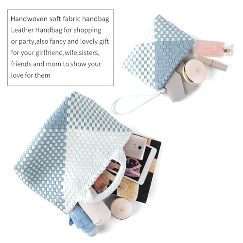 Image of Woven Bag for Women, Neoprene Tote Bag Summer Beach Handbag Purse Retro Handmade Travel Shoulder Bag Set