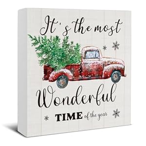 Christmas Decorations – It’s The Most Wonderful Time of The Year Decor, Christmas Indoor Wooden Sign, Home Decor for Desk Table Shelf 5 X 5 Inches