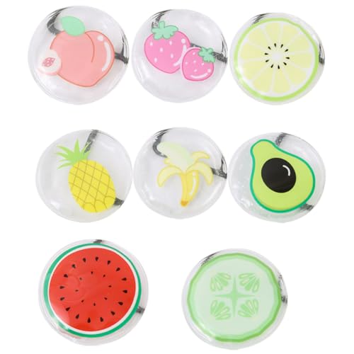 PAMINGONO 8 Almohadillas de Gel Refrescantes para Ojos Patrón de Frutas Adorables, Redondas, Terapia Fría y Diseño Delicado para Aliviar la Fatiga Ocular en Viajes y Hoteles
