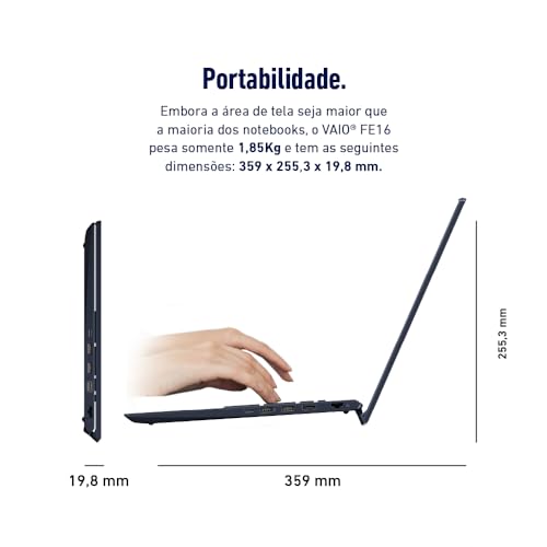 Notebook VAIO FE16 AMD Ryzen 5-5625U Linux 8GB 256GB SSD Wi-Fi 6 Tela 16" IPS WUXGA Antirreflexo - Cinza Grafite - VJFE69F11X-B0411H - Memória Expansível até 64GB