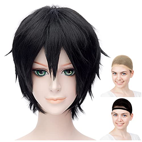 Wig Cosplay Short Black CaseEden modèle droit léger avec bonnet double