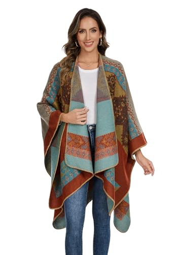colornival Elegante Mantella da Donna con Fronte Aperto Poncho Morbido,