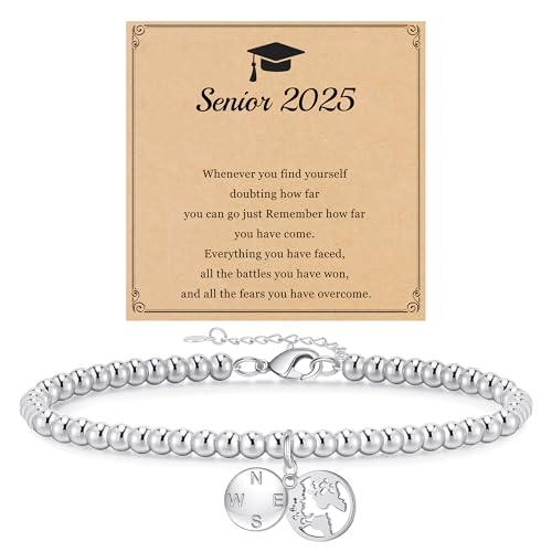 Image of JSJOY Graduation Bracelets Silver Dainty Gold Beaded Compass Bracelets College Graduation Gifts for Her Inspirational Gifts for Women Jewelry