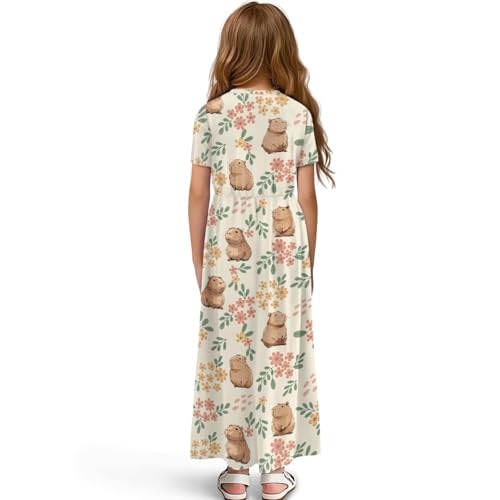 Girl Maxi Dress Short Sleeves Dress with Pockets Summer Holiday Clothing Size 5-14 Years2