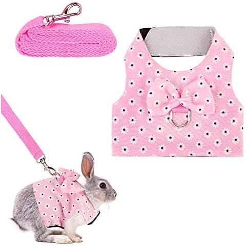 Filhome Adjustable Rabbit Harness Leash, Bunny Harness Leash Cute Vest Harness for Rabbit Ferret Bunny Kitten Guinea Pig Walking (Pink) Cover