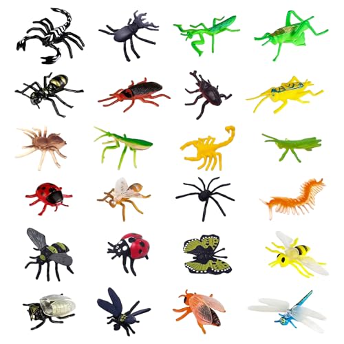 24 Pcs Mini Beasts for Kids Bugs Toys Plastic Insects Toy Realistic Small Insect Dragonfly Model Bee Soft Rubber Dinosaur Childrens Minibeasts Ladybird Fake Laying Games for Children Collecting Kit