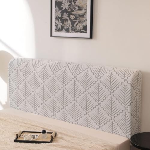 Image of HOMETHREADS 200 GSM Stretchable Jacquard Headboard Cover | Soft, Dust-Proof & Wrinkle-Resistant Bed Back Protector | Fits Leather, Wooden & Fabric Bedsides | for 3ft to 3.5ft Beds (Grey,90x65cm)